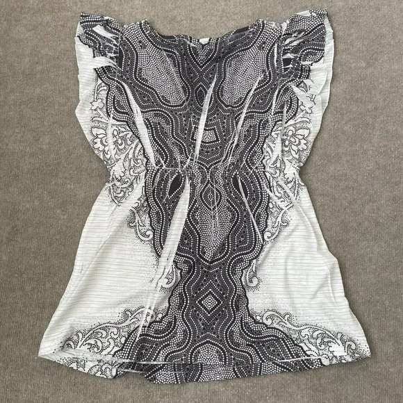 One World Shirt Womens Small Gray Black Silver Sequins Embroidered Boho Flowy - Picture 7 of 7